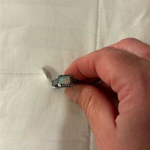 Dazzling Opal and Silver Ring with Crystal Details NWT